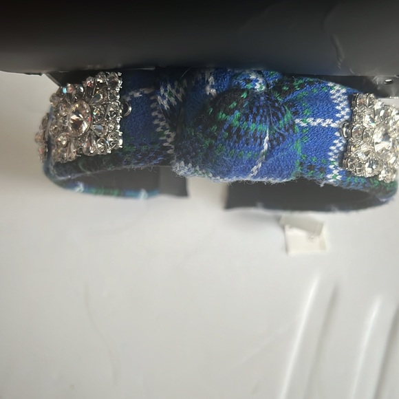 Tahari Blue Plaid Rhinestone Embellished Headband - Picture 4 of 5